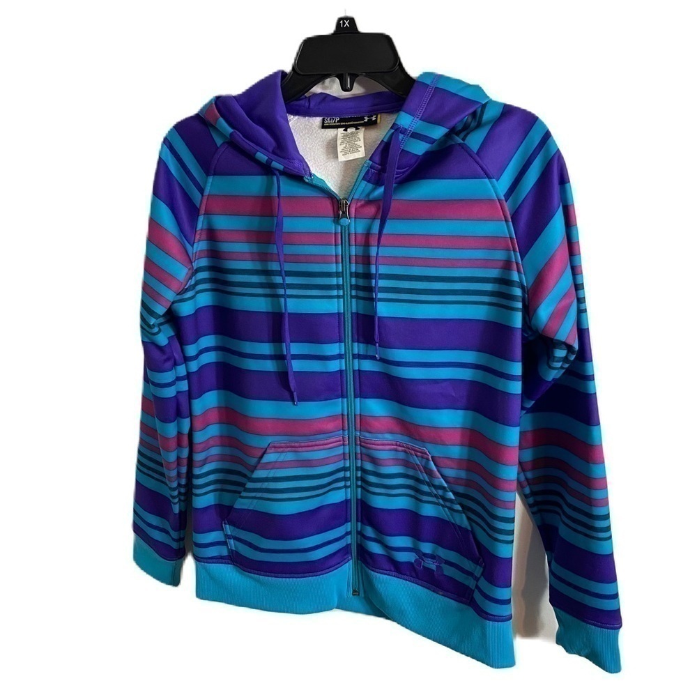Under Armour Striped Athletic Jacket Small Semi Fitted Purple Blue Pink Women’s